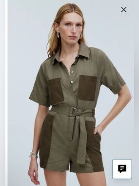 MADEWELL Olive Utility Belted Romper with Dark Olive Pockets